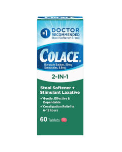 Colace® 2-in-1 Stool Softener with Stimulant Laxative Tablets, 100mg, 60 Count"