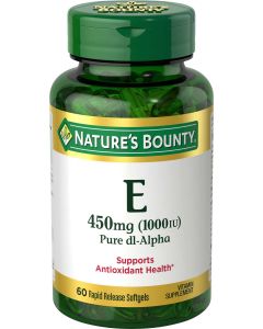 Nature’s Bounty Vitamin E 1000 IU Softgels for Heart Health Support, 60 Count"