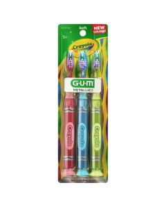 GUM Crayola Metallic Marker Children’s Toothbrush , Soft Bristled Kids’ Toothbrush Set Age 5+ , Suction Cup Base , 3 Count"