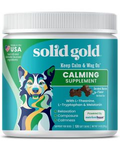 Solid Gold Calming Chews for Dogs - Soothing Snacks for Stress & Dog Anxiety Relief with Melatonin & Valerian Root - Dog Treats for Separation Anxiety Relief for All Breeds & Sizes - 120 Count