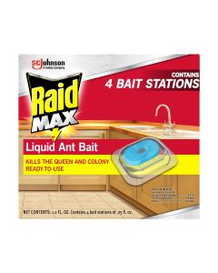 Raid Max Liquid Ant Bait, Kills the Colony, Ant Poison Bait Stations for Home, 4 Count"