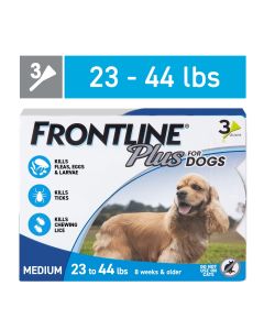 FRONTLINE® Plus for Dogs Flea and Tick Treatment, Medium Dog, 23-44 lbs, Blue Box, 3 CT"