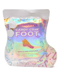 Vitamasques Candy Cane Vegan Foot Mask Vanilla Shea Moisturize Socks - 1pr