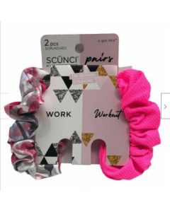 Conair Scunci 2 pcs Scrunchies Work( (Floral) & Workout (Pink)