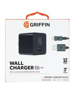 Griffin (12W/2.4A) USB Wall Charger/Adapter and 3-Ft Micro-USB Cable - Black