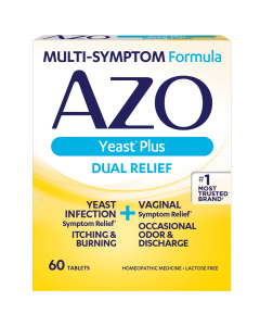 AZO Yeast Plus Dual Relief Tablets, Yeast Infection + Vaginal Symptom Relief, 60 Ct"