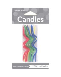 Assorted Curly Wax Birthday Candles 12 Count