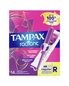 Tampax Radiant Tampons with LeakGuard Braid, Regular Absorbency, 14 Count"