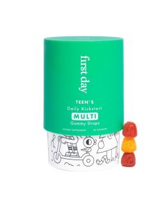 FIRST DAY Teens Daily Kickstart Multivitamin Gummies for Ages 13-17  Vitamins A, B1, B2, B6, E, B12, C, D3 & K2 + Zinc & Folate  Made w/Organic Fruits & Veggies, Only 2g Sugar  30 Day Supply"