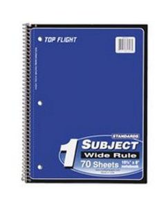 Top Flight Standards 1-Subject Notebook 70 Sheets Perforated Wide Rule Color May Vary (31306)