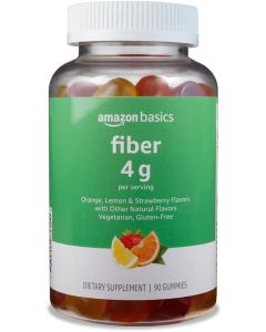 Amazon Basics Fiber 4g Gummy - Digestive Health, Supports Regularity - Orange, Lemon & Strawberry Flavor - 90 Gummies - 45 Servings"