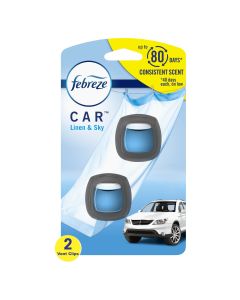 Febreze Car Air Freshener Vent Clip Linen & Sky Scent, .06 oz. Car Vent Clip, 2 Count"