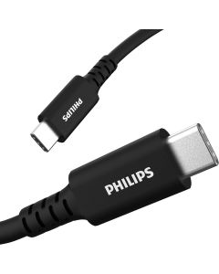 PHILIPS USB-C to USB-C Charging Cable, 6 Ft Long Cord, 60W, USB-If Certified, Compatible W/iPad Pro, MacBook Pro, Samsung Galaxy S21/S10/S9/S8/Plus, Google Pixel 5/C/3/2/XL, Black, DLC4106C/37"