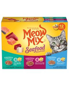 Meow Mix Savory Morsels Seafood Favorites Variety Pack, 2.75-Ounce Cans, Pack of 12"