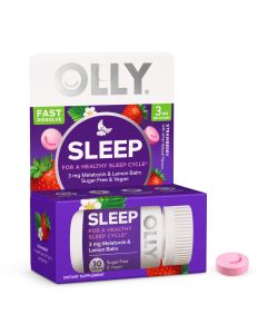 OLLY Sleep Fast Dissolves Supplement, 5mg Melatonin, Lemon Balm, Vegan, Strawberry, 30 Ct"