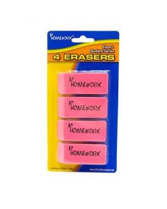 Erasers - Pink - 4 Pack - Large Beveled Case Pack 48