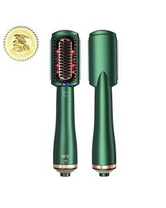 Hair Straightener Brush Dryer PRO Blow Dryer Hot Air Brush - Anti-Scald Straightening Iron Comb Styler with Extra Ion Care, Far Infrared Heating and 3 Modes for Long & Medium Length Hair, Green"