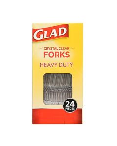 Glad Crystal Clear Plastic Forks, 24 Count | Clear, Heavy Duty Plastic Forks for Everyday Use| Glad Disposable Cutlery Plastic Forks | Strong Disposab