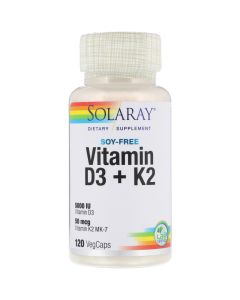 Solaray Vitamin D3 + K2 | D & K Vitamins for Calcium Absorption and Support for Healthy Cardiovascular System & Arteries | Non-GMO & No Soy | 120CT