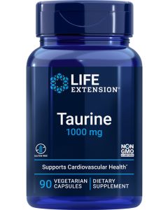 Life Extension Taurine, Pure taurine amino acid supplement, heart health, liver health, brain health, longevity, muscle and exercise, 1000 mg dose, Non-GMO, gluten-free, 90 vegetarian capsules"