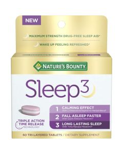 Nature’s Bounty Sleep3 Melatonin Supplement Tablets, 10mg, 60 Count"