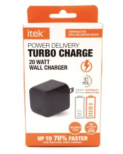 Itek Power Delivery Turbo Charge 20 Watt Wall Charger Up to 70% Faster Black