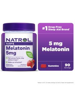 Natrol® Melatonin Gummies, Sleep Support for Adults, Strawberry Flavor, 5mg, 90 Count"