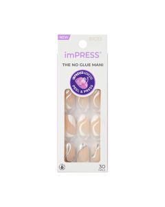 KISS imPRESS No Glue Needed Press On Nails, Design, On My Mind, White, Medium Almond, 30 Count"