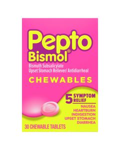 Pepto Bismol Chewable Tablets Upset Stomach & Diarrhea Relief, over-The-Counter Medicine, Orig 30 Ct"