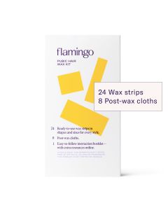 Flamingo Pubic Hair Wax Kit with Soft Gel Wax Strips and Post-Wax Cloths