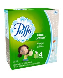 Puffs Plus Lotion White Facial Tissues 4-48 Count Boxes