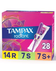 Tampax Radiant Tampons Trio Pack with Regular/Super/Super Plus Absorbency, 28 Count, Unscented"