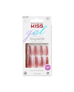 KISS Gel Fantasy Magnetic Long Coffin Gel Nails, Glossy Medium pink, 28 Count"