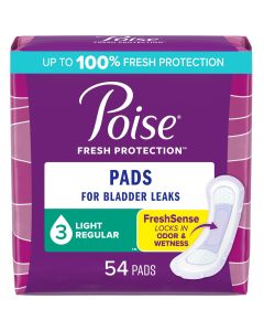 Poise Incontinence Pads & Postpartum Incontinence Pads, 3 Drop Light Absorbency, Regular Length, 54 Count"