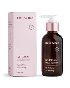 Face Wash | 100% Vegan & Cruelty Free | Non Drying, Gentle, Daily Use | Dermatologist Tested Facial Cleanser with Natural and Organic Ingredients | So Clean by Fleur & Bee (3.7 Fl Oz)"