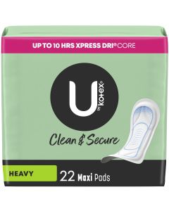 U by Kotex Clean & Secure Maxi Pads, Heavy Absorbency, 22 Count"