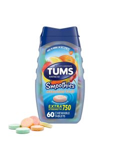 Tums Smoothies Extra Strength Heartburn Relief Antacid Tablets, Fruit, 60 Count"