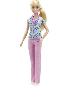 Barbie Nurse Fashion Doll Dressed in Medical Scrubs, White Shoes & Stethoscope Accessory"