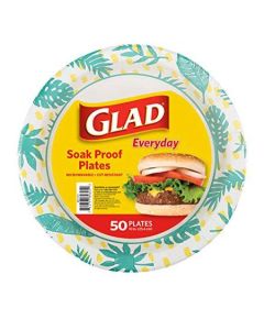 Glad Tabletop Round Disposable Paper Plates with Palm Leaves Design, 10 Inches, 50 Count"