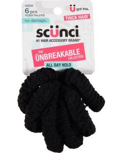 Scunci The Unbreakable Collection Thick Hair Black Hybrid Ponytailers - 6 Pieces