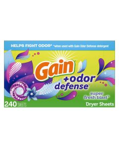 Gain + Odor Defense Dryer Sheets, Super Fresh Blast Scent Fabric Softener Sheets, 240"