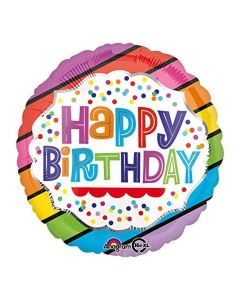 Burton & Burton Happy Birthday Bright Stripes Foilmylar Balloon