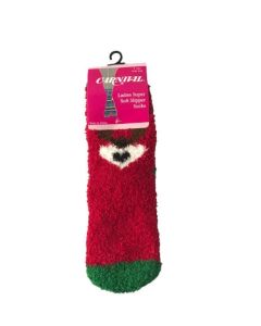 Carnival Ladies Super Soft Slipper Socks Red/Black Plaid One Size