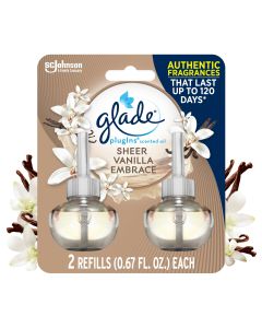 Glade PlugIns Air Freshener Refills, Dorm Room Essentials, Sheer Vanilla Embrace, Infused with Essential Oils, 0.67 oz, 2 Count"