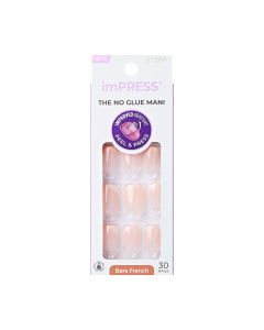 KISS imPRESS No Glue Needed Press On Nails, French, Heroic, White, Short Squoval, 30 Count"