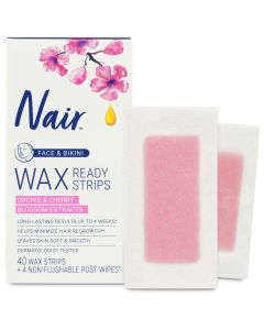 Nair Hair Remover Wax Ready Strips, Face and Bikini Hair Removal Wax Strips, 40 Count"