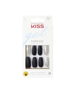 KISS Gel Fantasy, Press On Nails, A Whole New World, Black, Long Coffin, 28 Count"