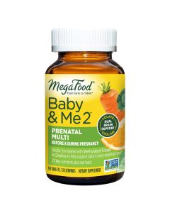 MegaFood Baby & Me 2 Prenatal Vitamin and Minerals - Vitamins for Women - with Folate (Folic Acid Natural Form), Choline, Iron, Iodine, and Vitamin C, Vitamin D and more - 60 Tabs (30 Servings)"