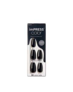 KISS imPRESS Color Medium Coffin Press-On Nails, ‘All Black’, 30 Count"