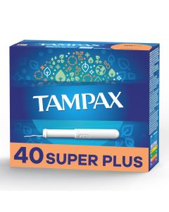 Tampax Cardboard Tampons Super Plus Absorbency, Anti-Slip Grip, LeakGuard Skirt, Unscented, 40 Count"